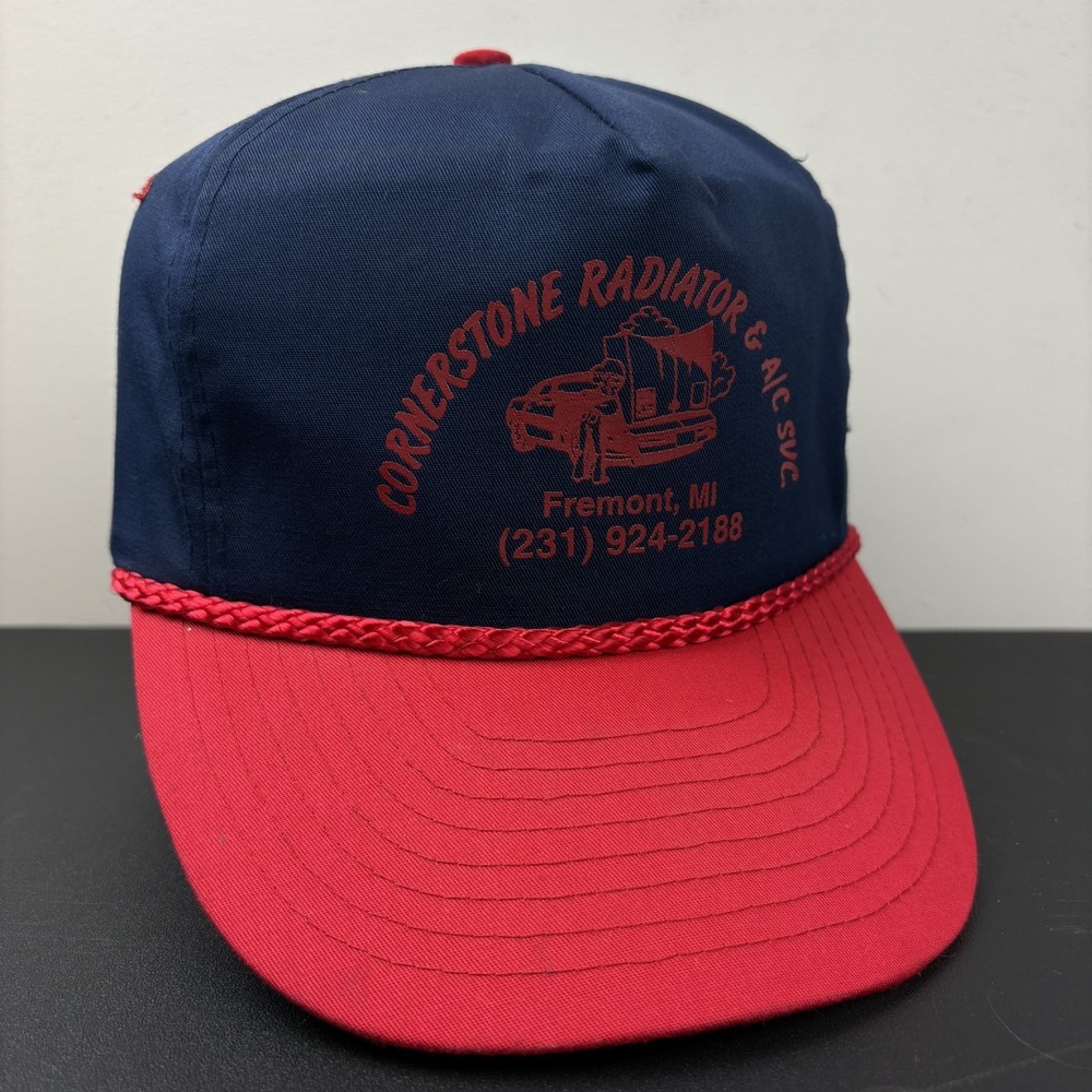 Vintage Cornerstone Radiator Hat Two Tone Navy Red Rope Trucker Snapback Cap